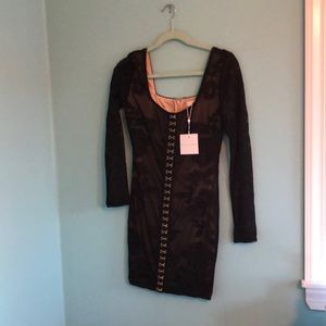 Adaline Black Lace Hook and Eye Long Sleeve Bodycon Dress